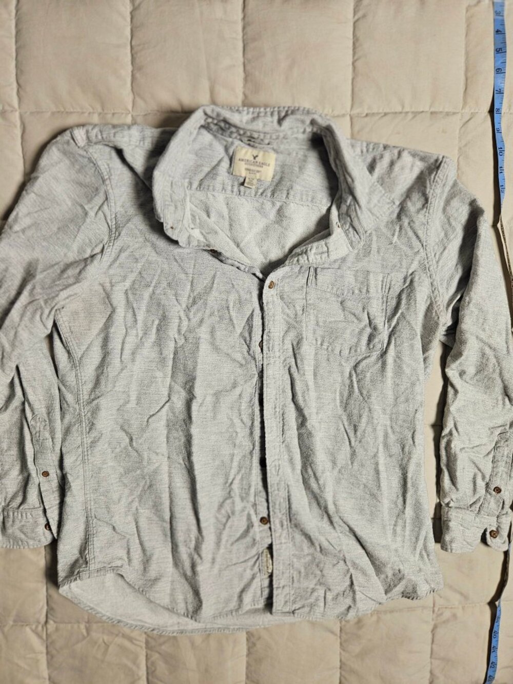American Eagle Seriously Soft Slim Fit Button Down Shirt Gray Mens XL